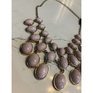Goldtone‎ Pink Bead Bib Scoop Necklace Marble 21"